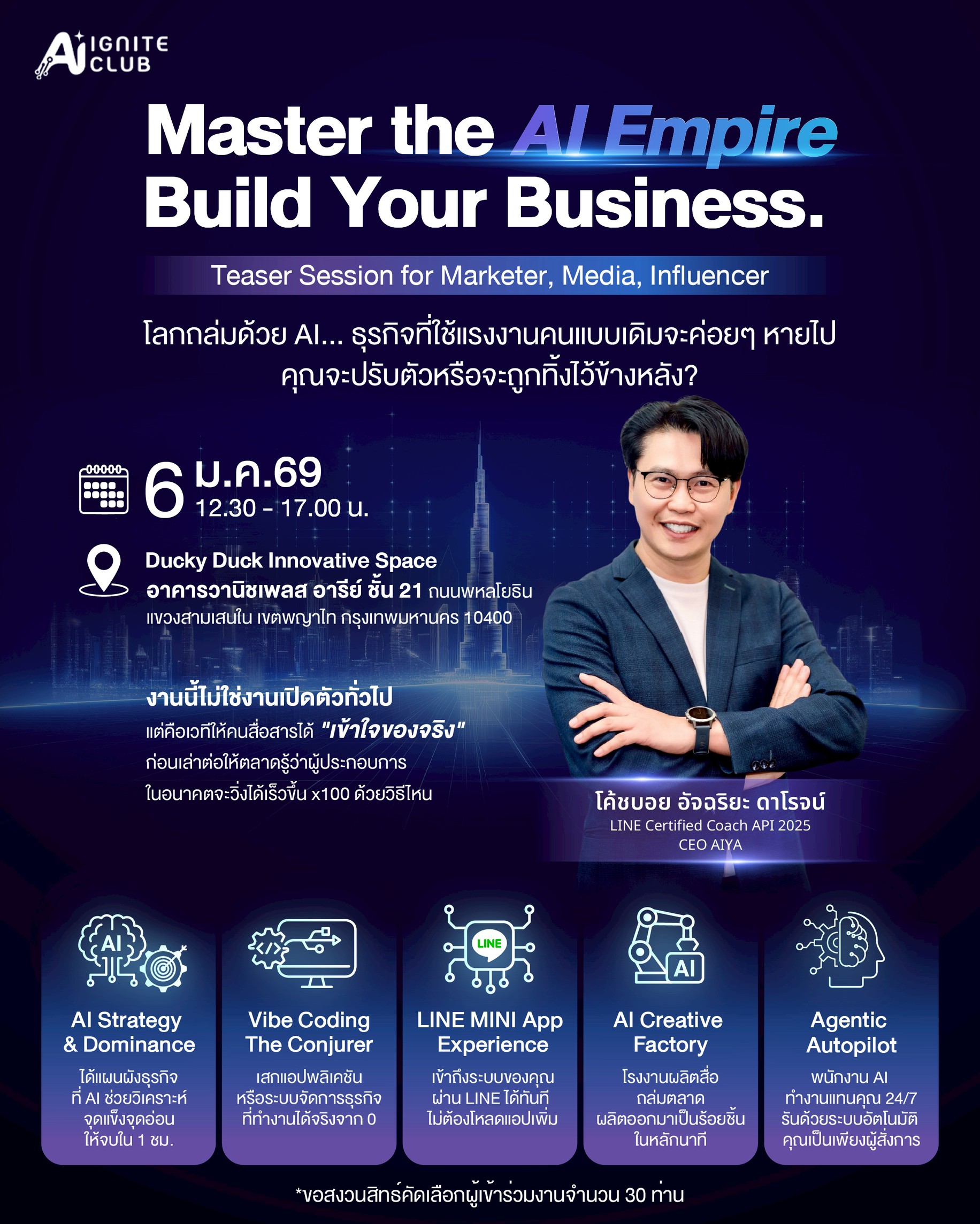 AI Business Bootcamp 2026 งานเปิดตัว 6 มกราคม 2026 ใน 5 โมดูล